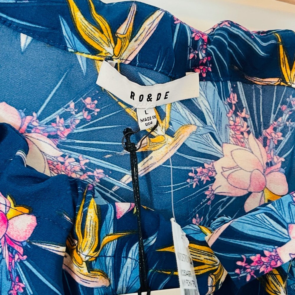 RO & DE Blue Pink Floral One Shoulder Blouse Large - Picture 7 of 9